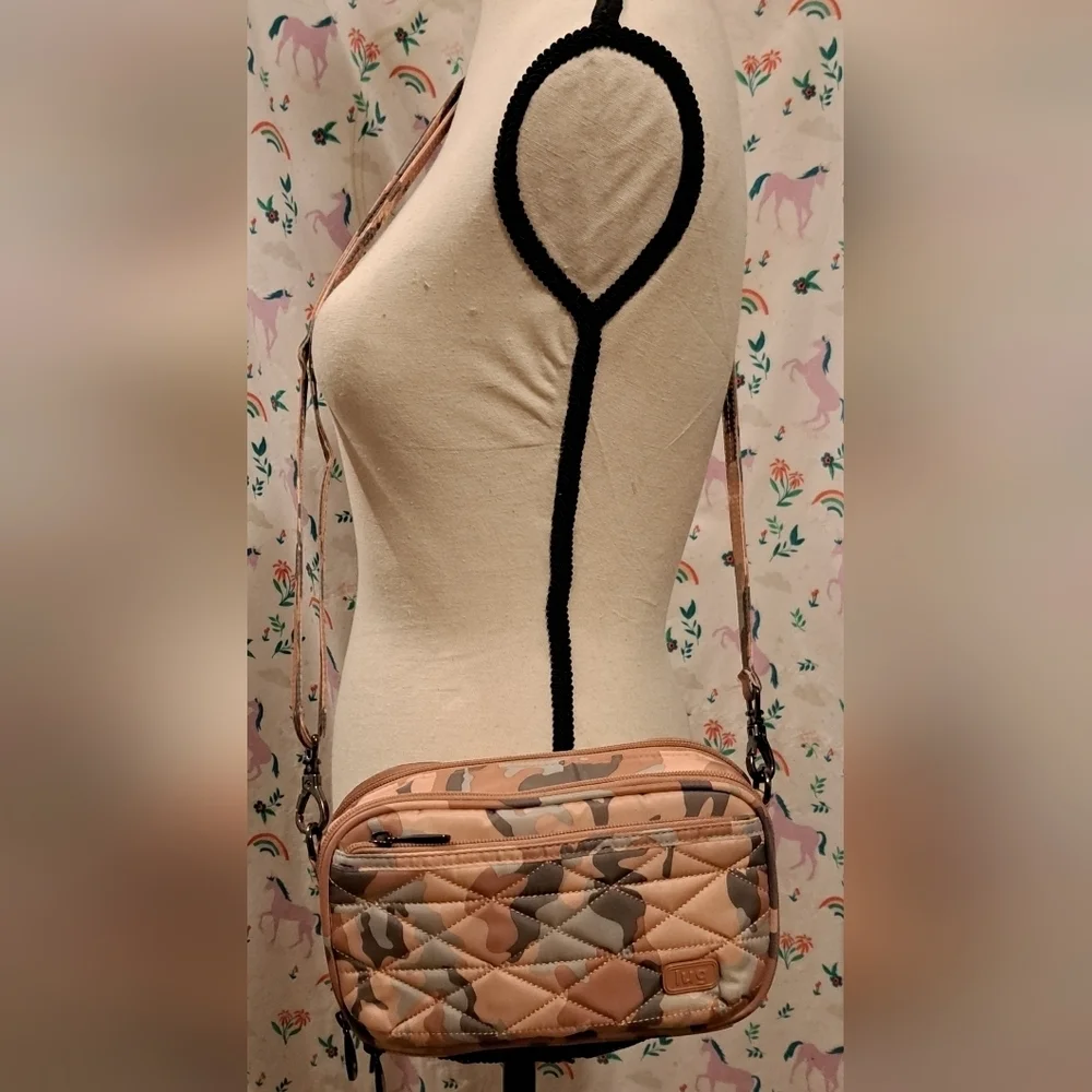 NWOT Lug Roundabout Pink & Grey Camo Nylon Neutral Casual Everyday Purse Bag